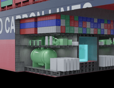 Concepto de planta de propulsión nuclear a bordo de un portacontenedores de 14.000 TEU, elaborado por el American Bureau of Shipping y Hebert Engineering Corp (ABS / HEC).