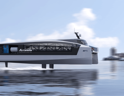 Proyecto de Artemis Technologies y Delta Marine para la fabricación de un transbordador 100% eléctrico con capacidad para 150 pasajeros, que utiliza hidrofoils y alcanza una velocidad máxima de 36 nudos. Operarán en el estrecho de Puget, en el estado de Washington (EE. UU.) (Artemis Technologies)