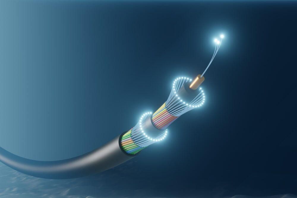 Sección cable submarino de fibra óptica