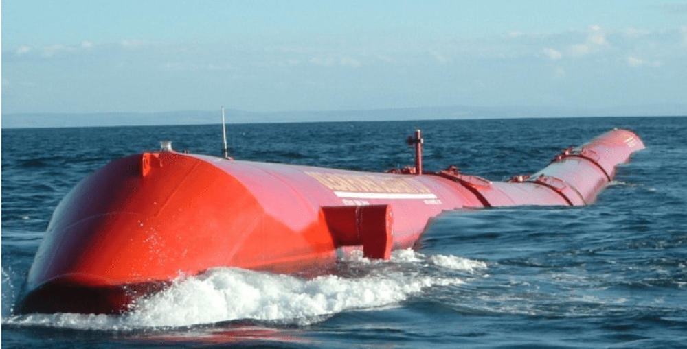 Pelamis P1 operando en la ciudad costera de Peniche, Portugal. (Foto de Ricardo Gobato - ResearchGate)