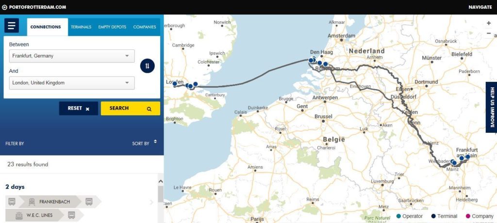 Amb aquesta plataforma basada en el núvol, pugen al sistema totes les connexions de transport marítim amb Rotterdam (Imatge de Navigate del port de Rotterdam)