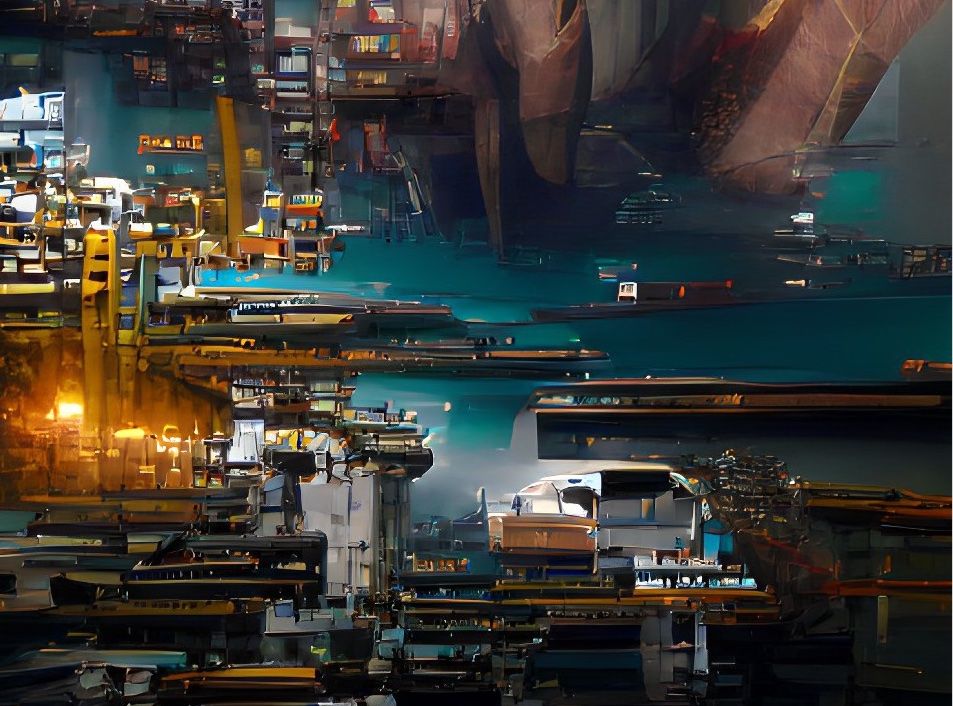 The Port of Barcelona has already implemented several technologies that will be fully established by 2022. (Image generated by artificial intelligence via Wombo.art).