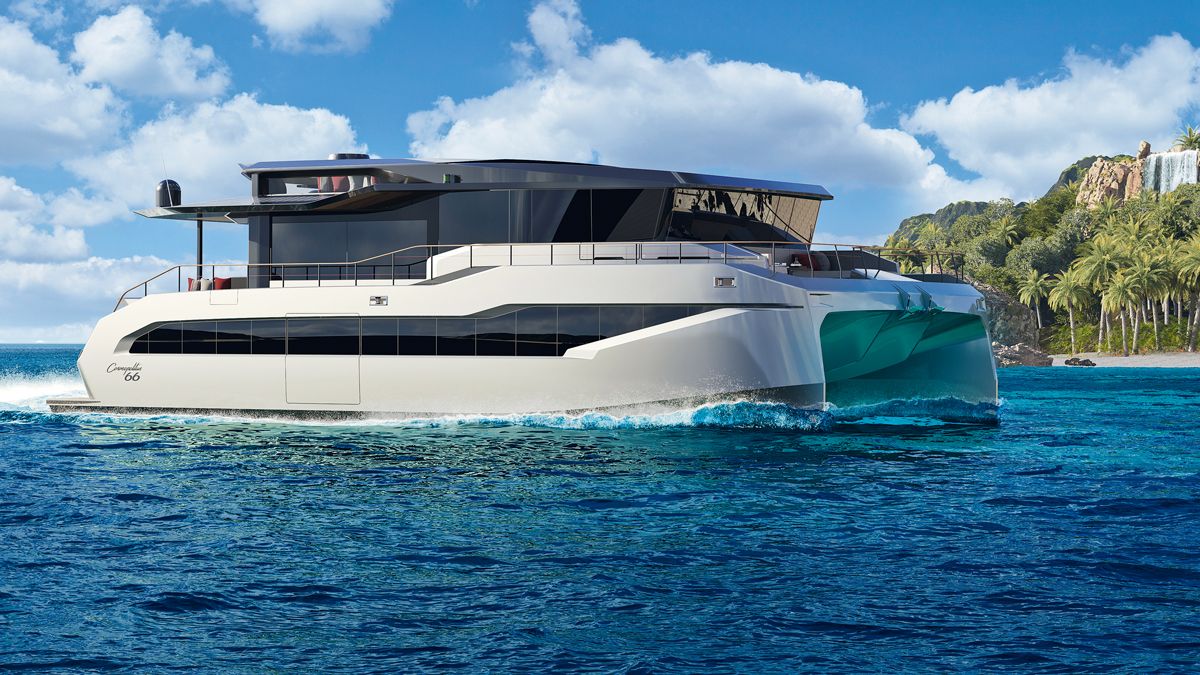 Cosmopolitan 66, catamaran eléctrico impulsado por energía solar, fabricado en alumino (Iddes yatchs)