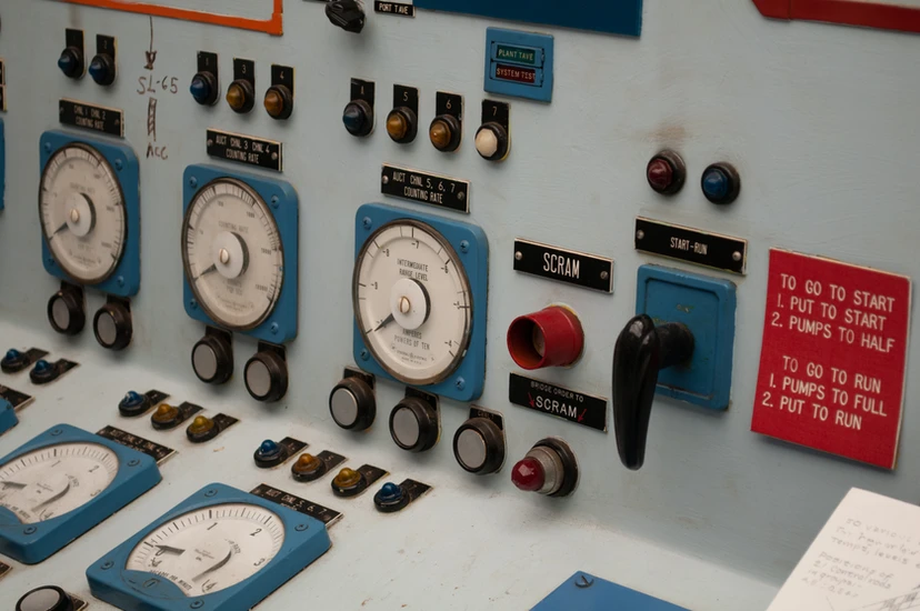 Detail of the control panel of the N. S. Savannah, the first nuclear-powered merchant ship in 1959 (NS Savannah Association).