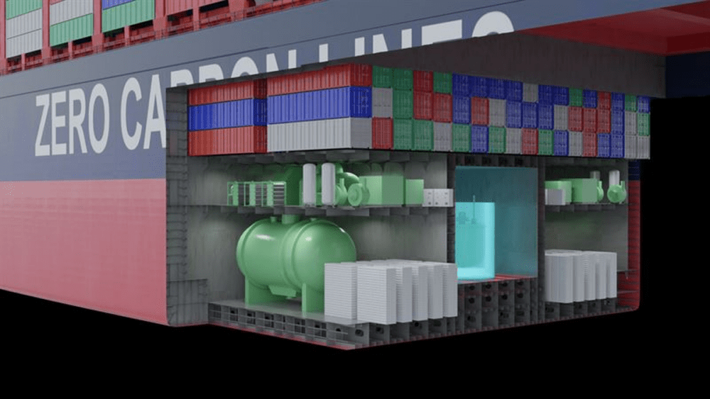 Concepte de planta de propulsió nuclear a bord d'un portacontenidors de 14.000 TEU, elaborat per l'American Bureau of Shipping i Hebert Engineering Corp (ABS/HEC).