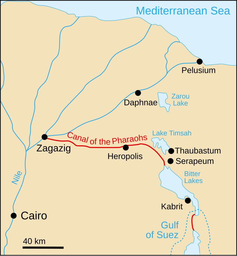 The route of the Canal of the Pharaohs, which is believed to have used the existing 'wadis', the Arabic name for dry riverbeds that carry water only during the rainy season (CC).