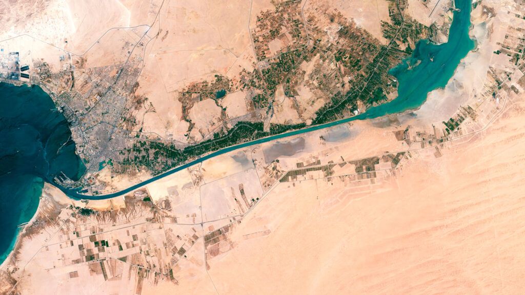 Satellite image of the final stretch of the Suez Canal (CC).