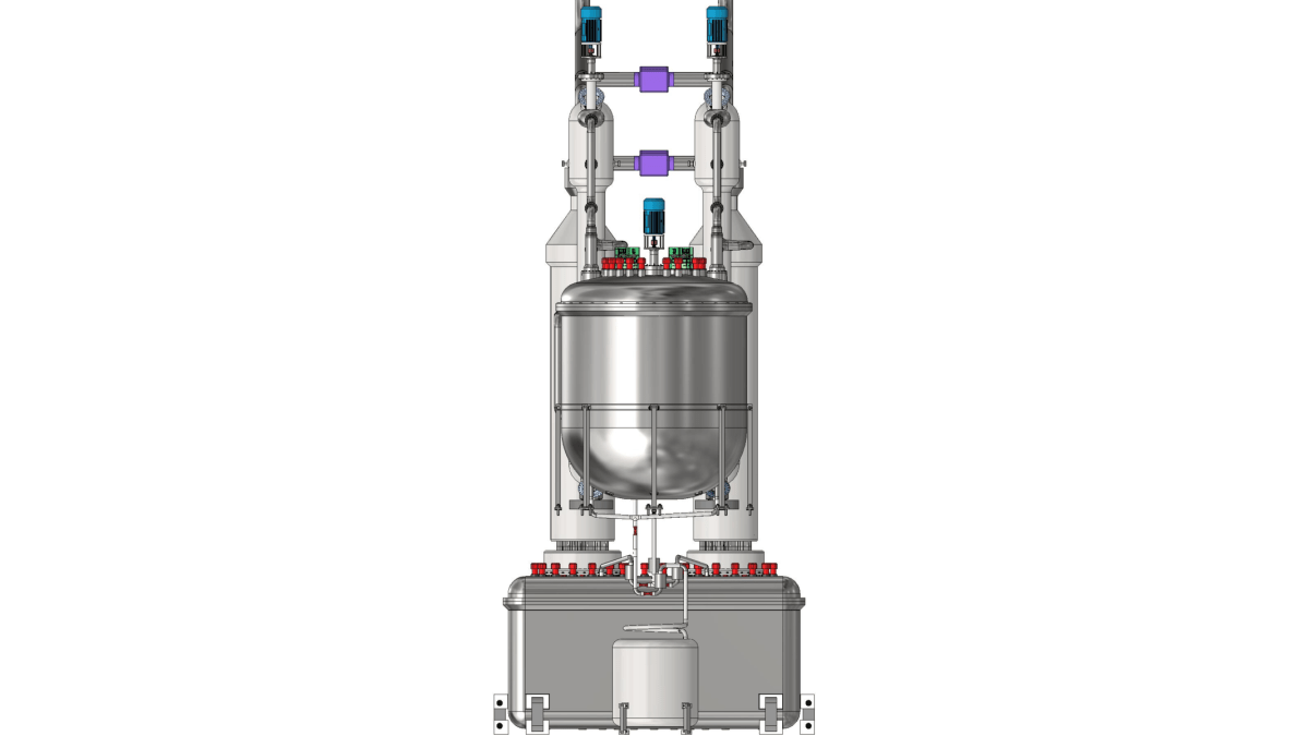 Disseny conceptual en tall transversal de reactor modular petit de sal fosa (MSR) desenvolupat per KAERI per a aplicacions marítimes, mostrant contenidor esfèric principal, sistemes d'intercanvi tèrmic i blindatge de seguretat (KAERI).